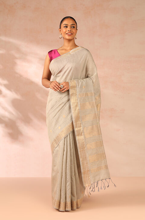 Grey Woven Pure Tussar Silk Saree