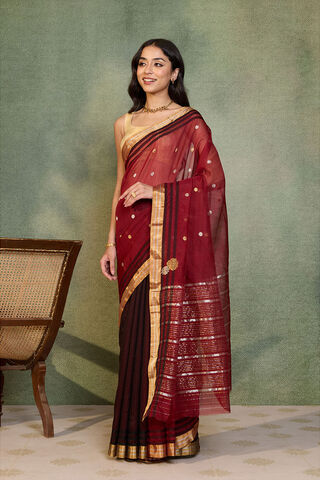 Dark Red Woven Pure Silk Cotton Chanderi Saree thumbnail image number null