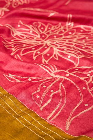 Red Embroidered Pure Tussar Silk Saree thumbnail image number null