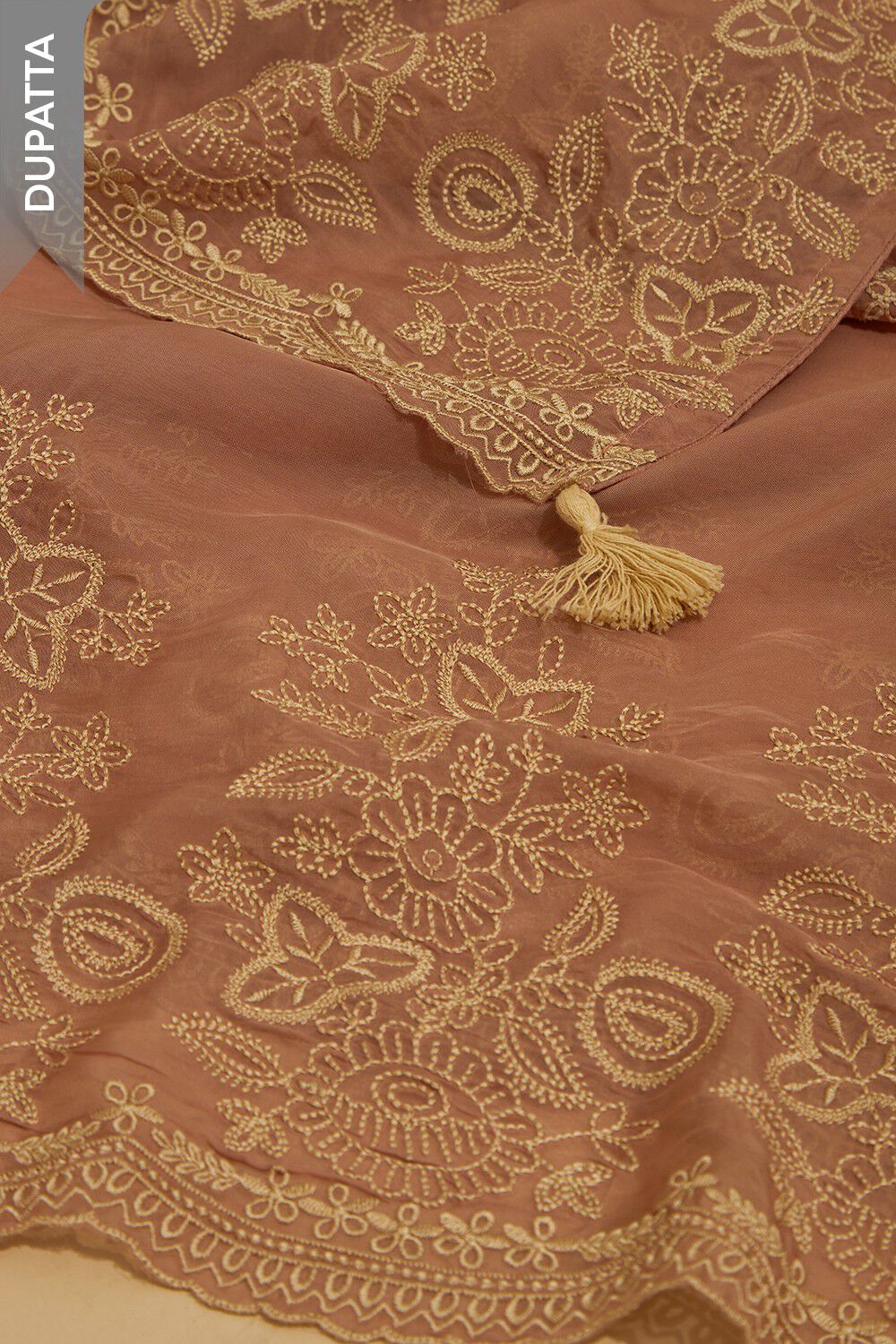 Brown Viscose Embroidered Unstitched Suit Set image number null