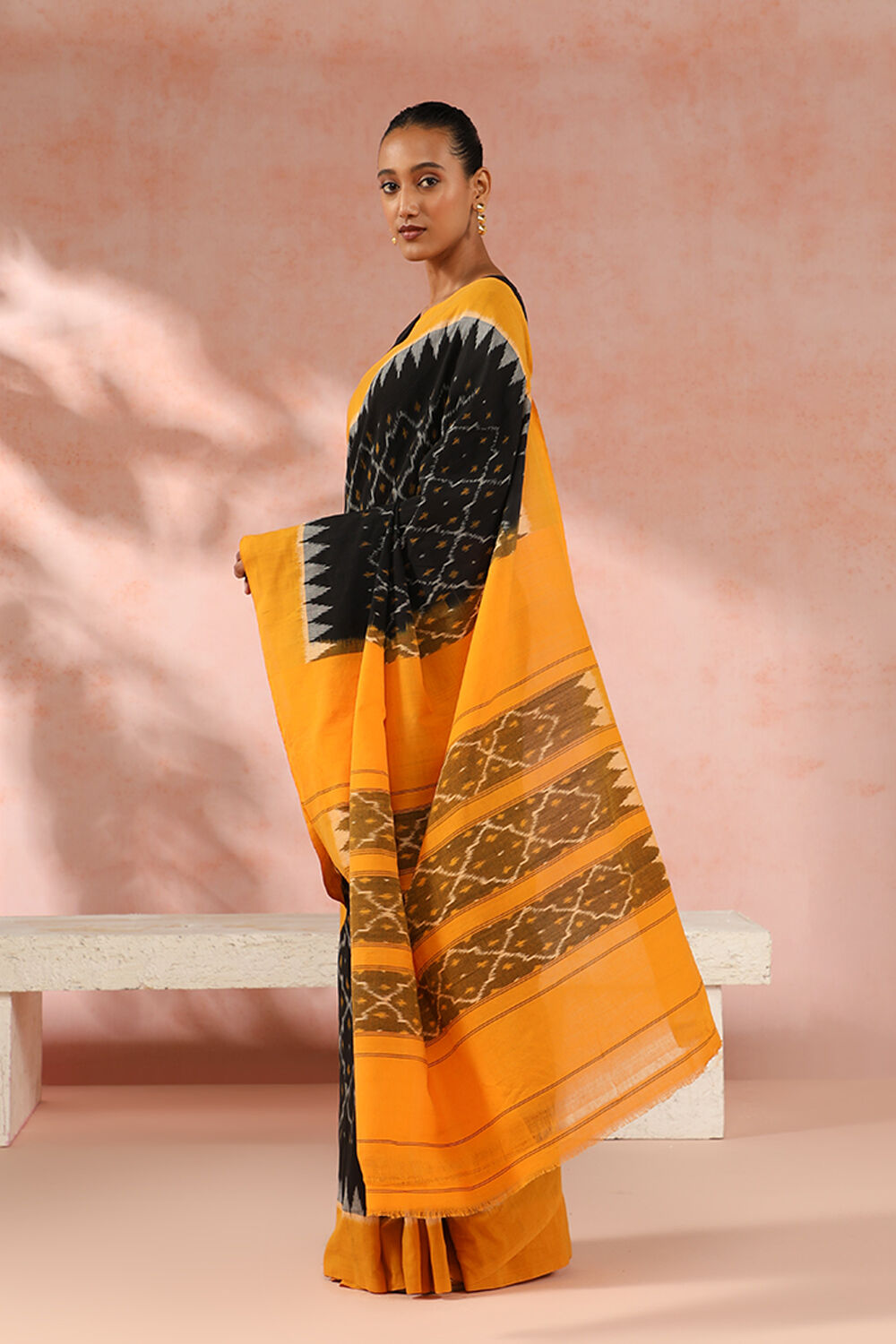 Black Pure Cotton Pochampalli Ikat Saree image number null
