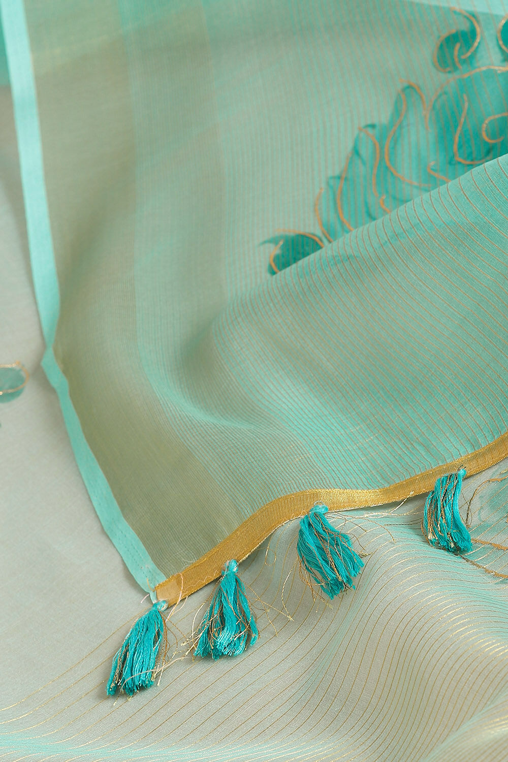 Blue Pure Embroidered Saree image number null
