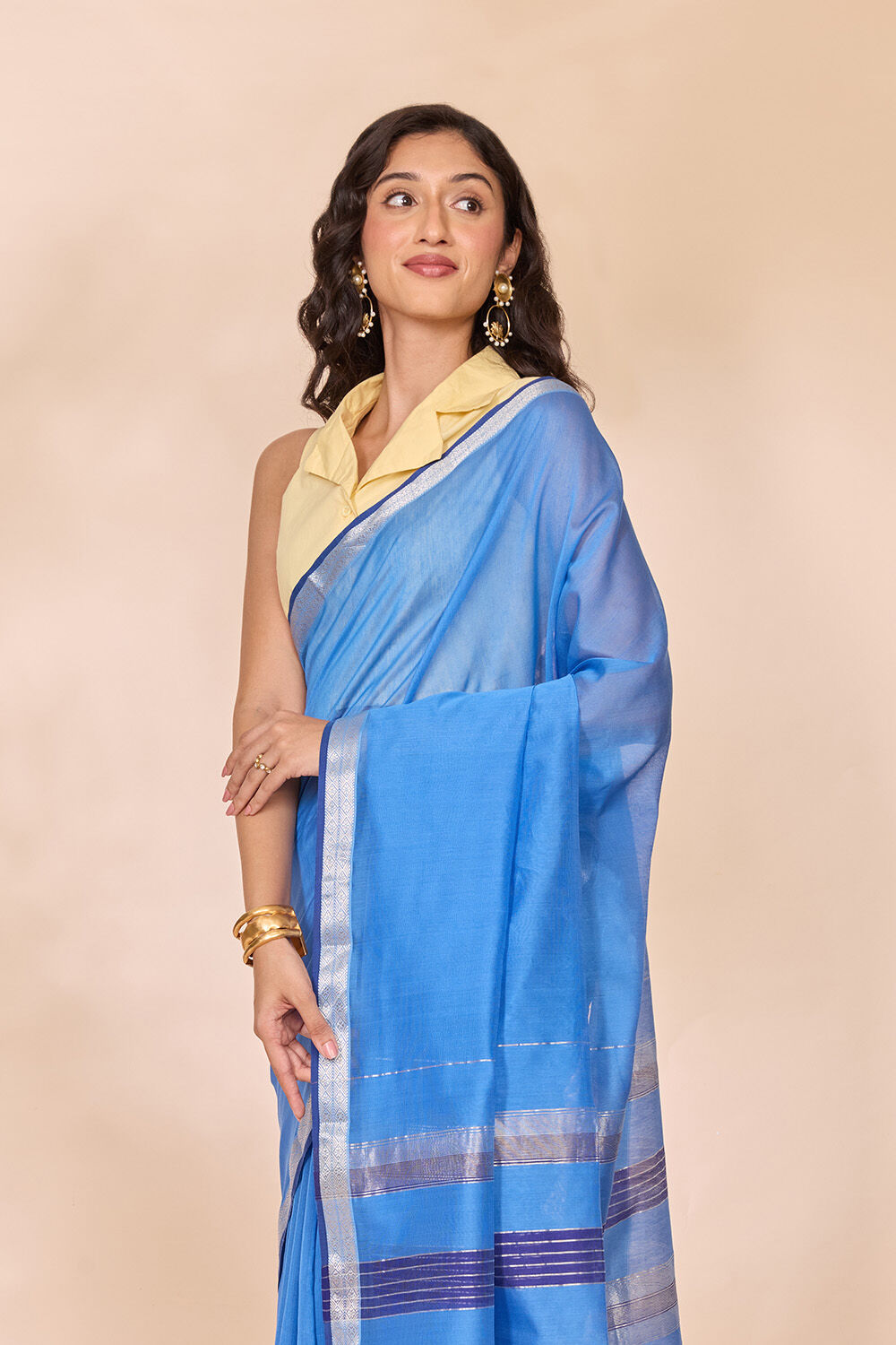 Light Blue Woven Pure Silk Cotton Maheshwari Saree image number null