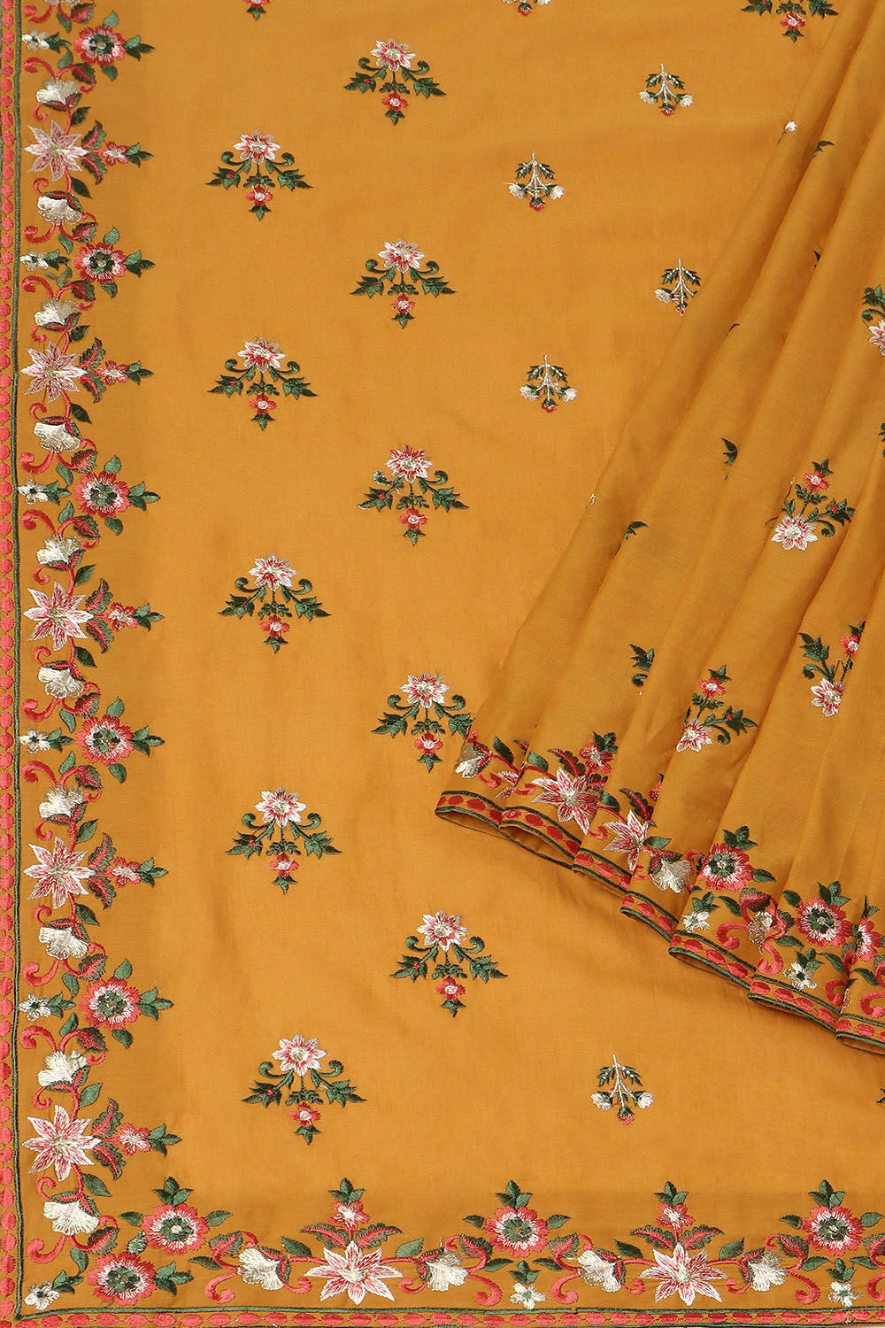 Yellow Pure Cotton Embroidered Saree image number null