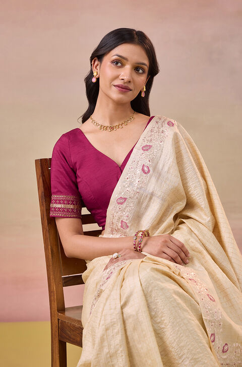 Dark Pink Pure Viscose Embroidered Blouse