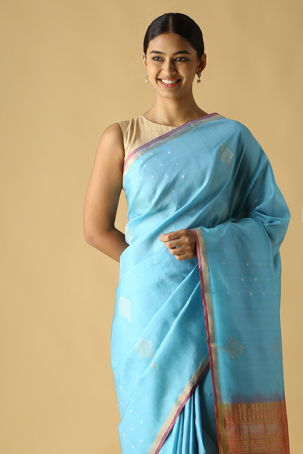 Blue Pure Silk South Saree image number null