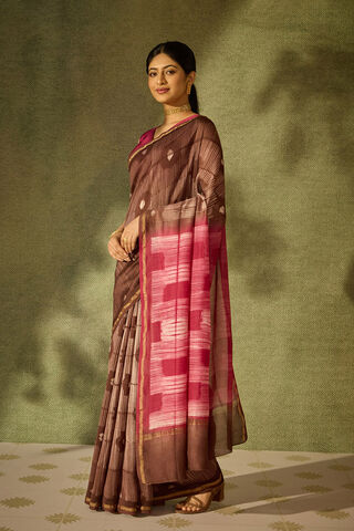 Brown Rajasthan Pure Silk Cotton Tie & Dye Shibori Saree thumbnail image number null