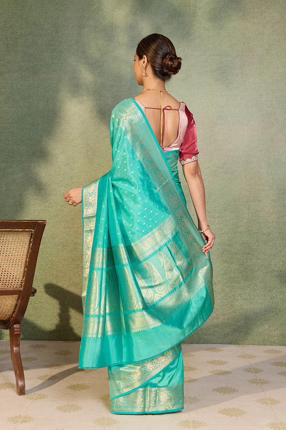 Blue Silk Viscose Cutwork Banaras  Saree image number null