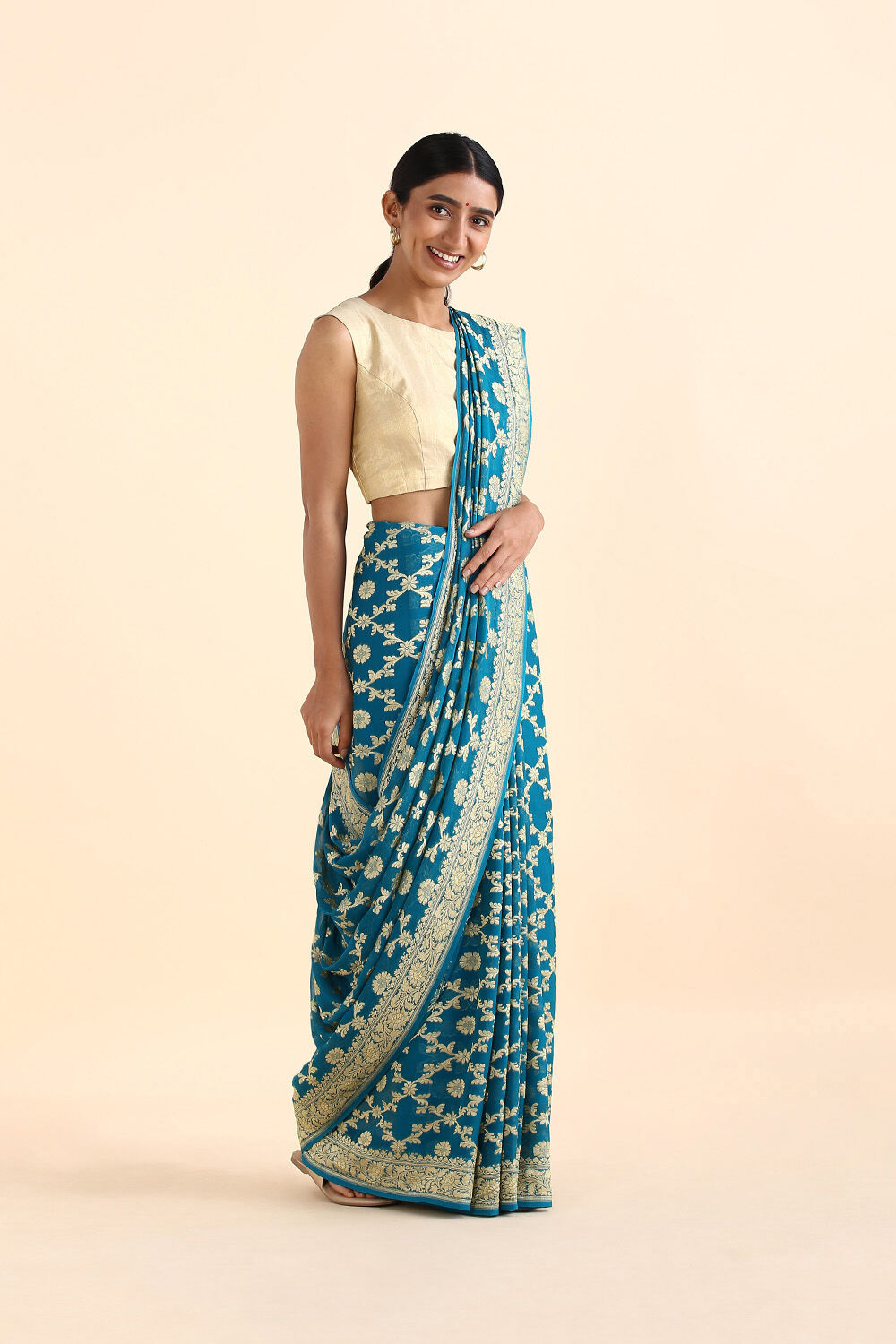 Blue Pure Georgette Banarasi Saree image number null