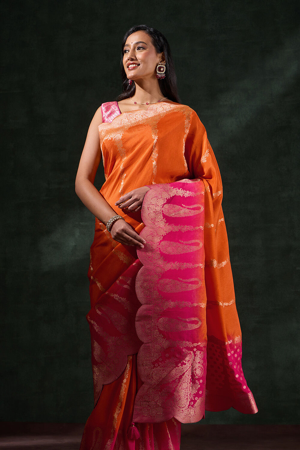 Orange Woven Viscose Saree image number null