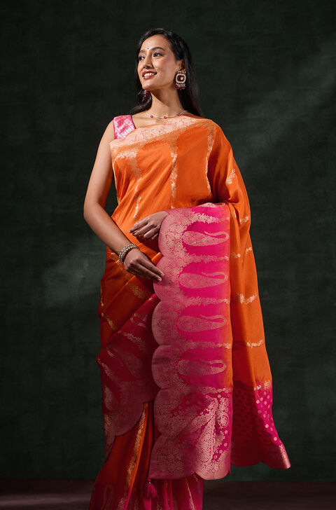 Orange Woven Viscose Saree