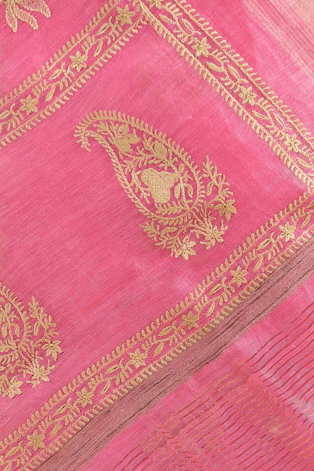 Light Pure Pink Linen Embroidered Saree image number null