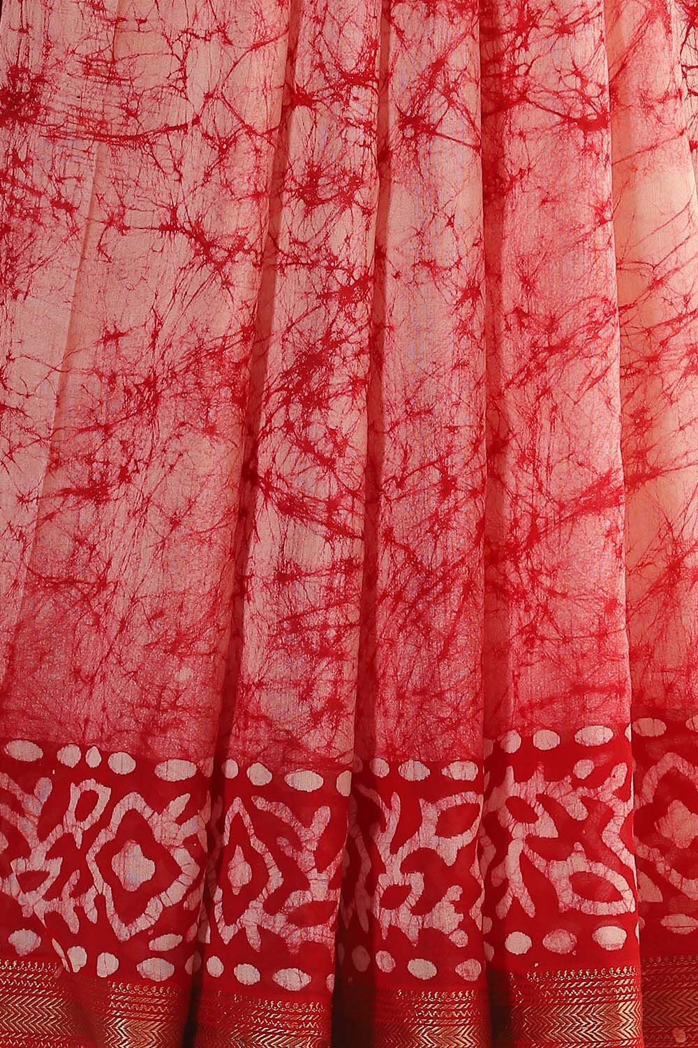 Red Pure Silk Cotton Batik Saree image number null