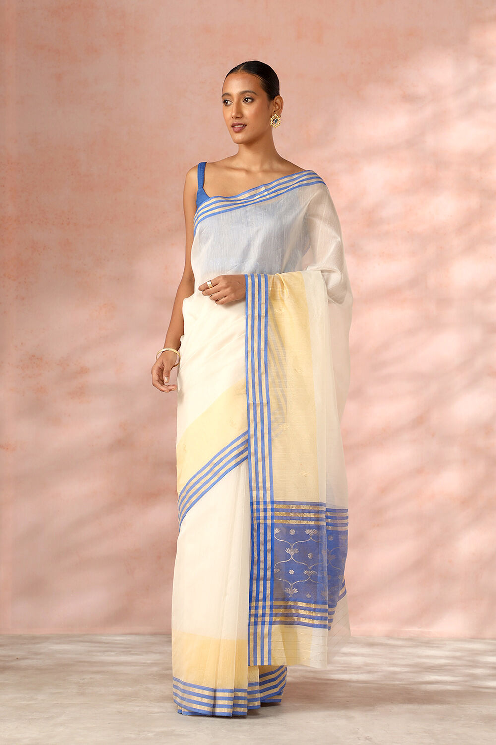 Off White Chanderi Pure Silk Cotton Woven Saree image number null
