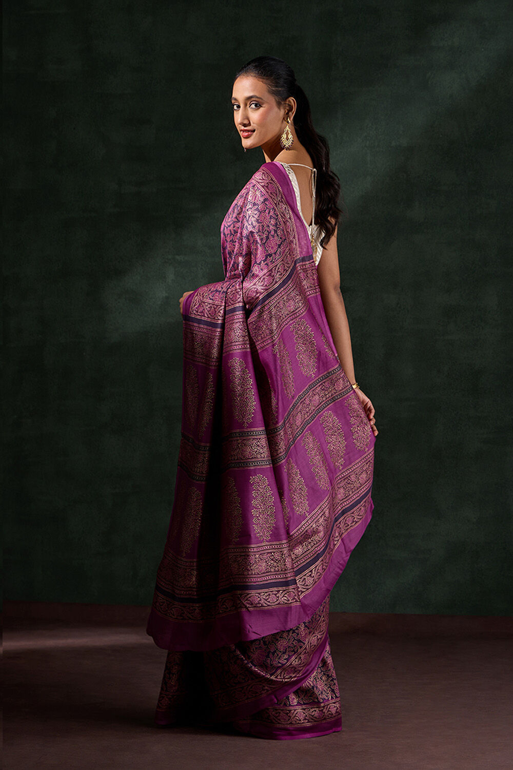 Purple Rajasthan Pure Silk Cotton Printed Sanganeri Saree image number null