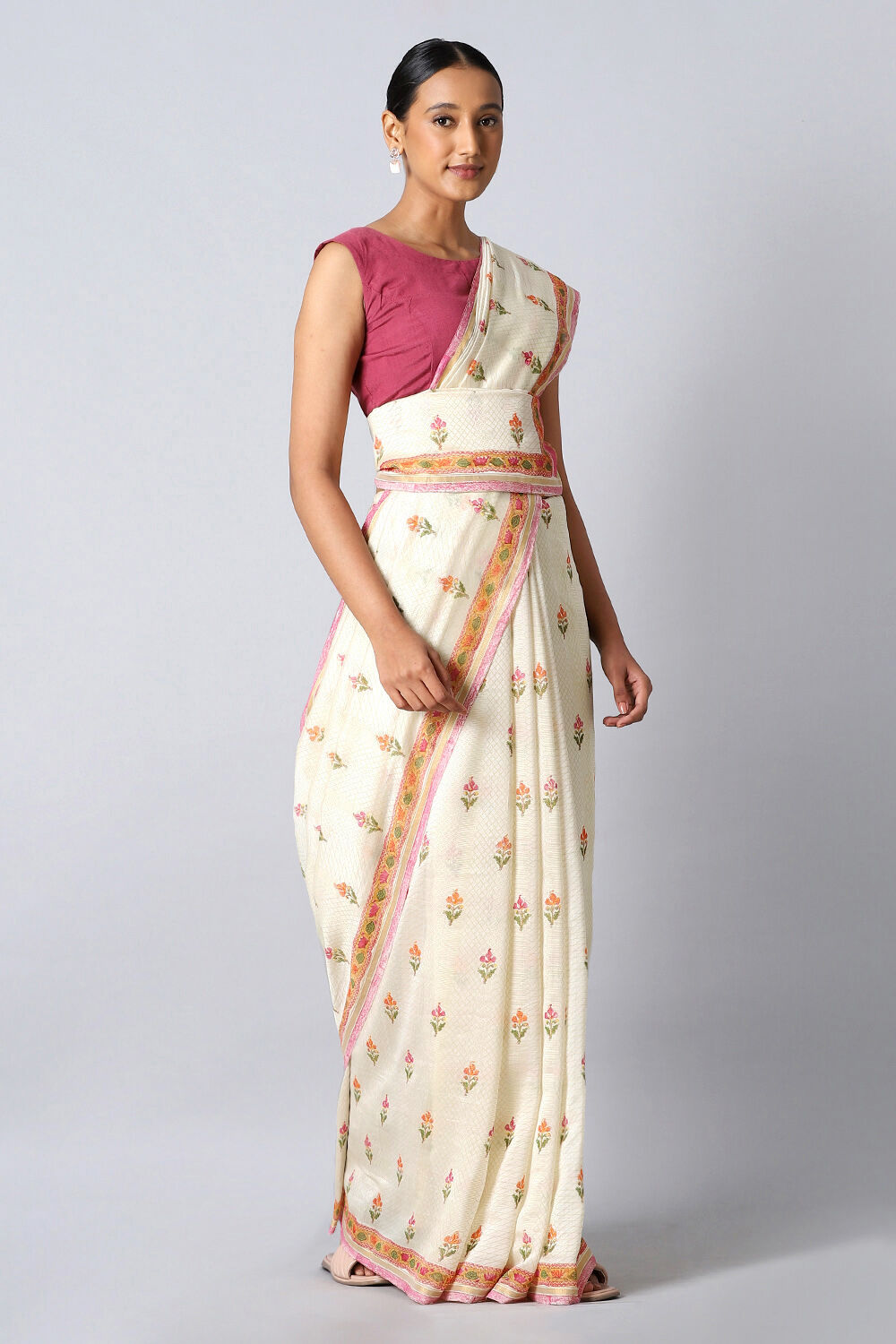 Off White Pure Silk Cotton Printed Saree image number null
