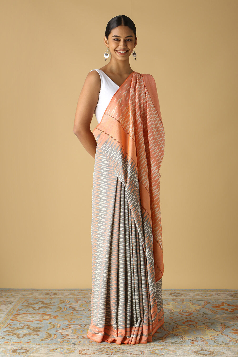 Grey Pure Cotton Pochampalli Ikat Saree image number null