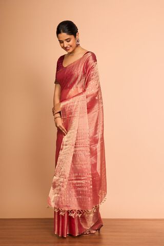 Light Red Pure Tissue Cotton Woven Saree thumbnail image number null