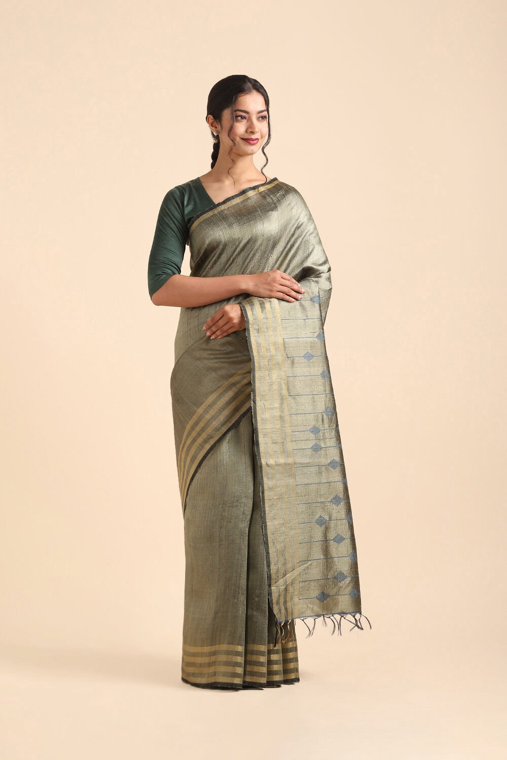 Light Green Pure Tussar Silk Bhagalpuri Saree image number null