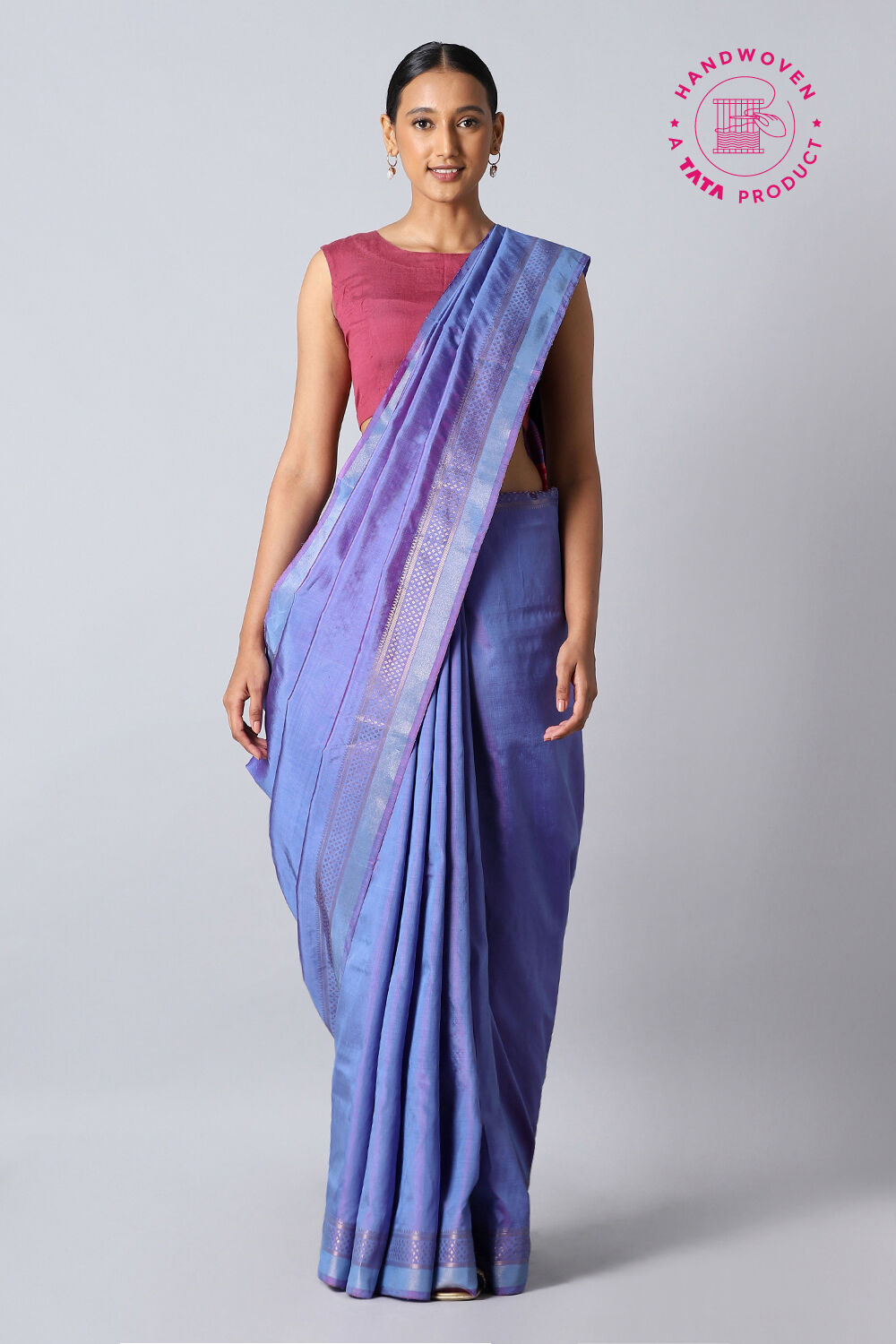 Blue Pure Silk Woven Saree image number null