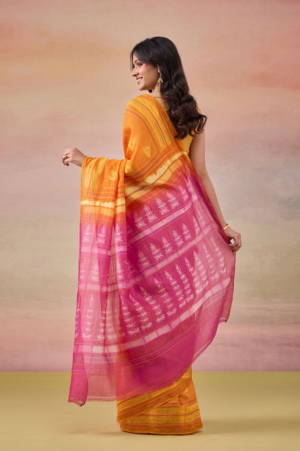 Yellow Rajasthan Pure Silk Cotton Embroidered Saree image number null