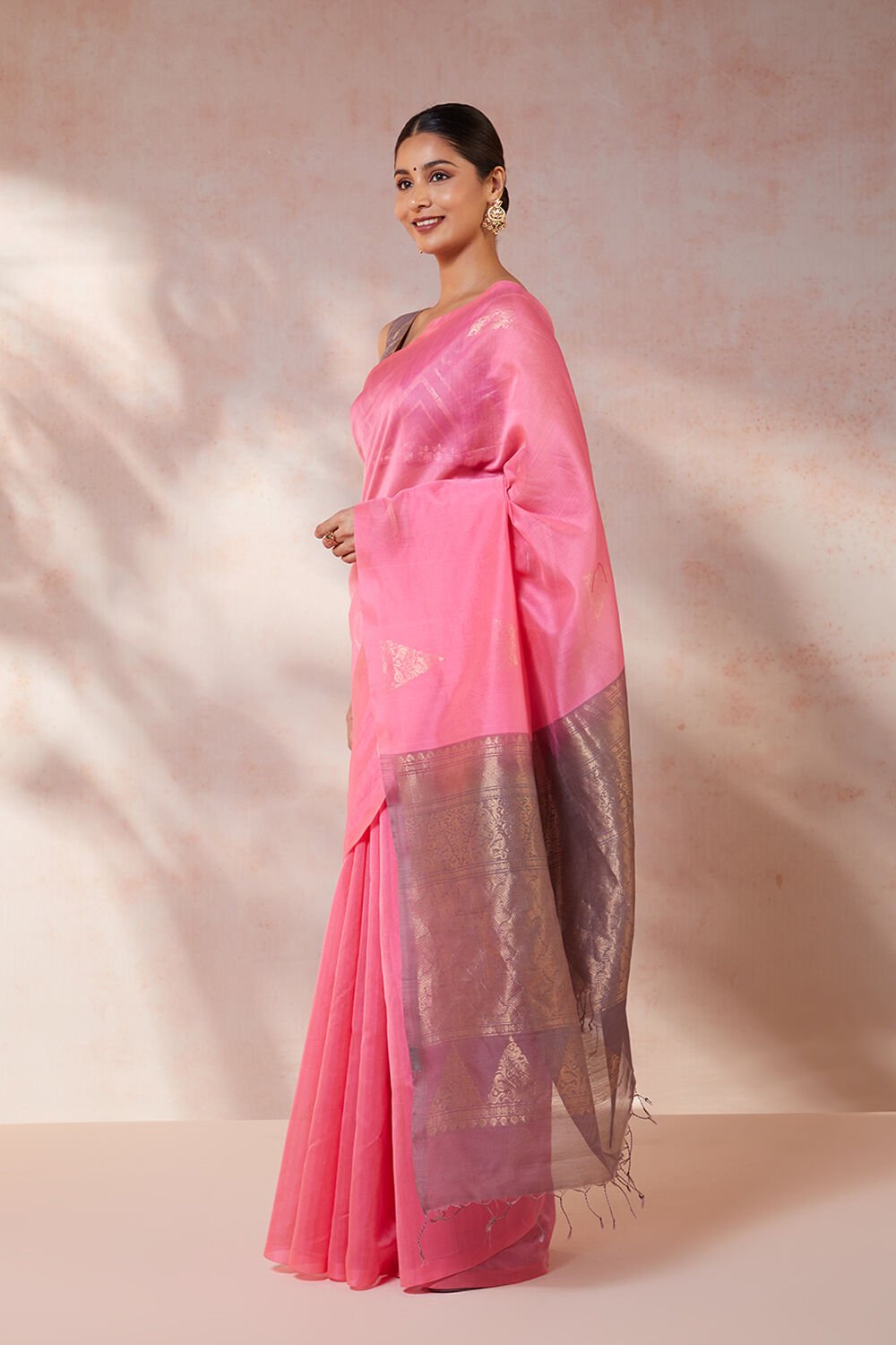 Pink Woven Pure Silk Cotton South Saree image number null