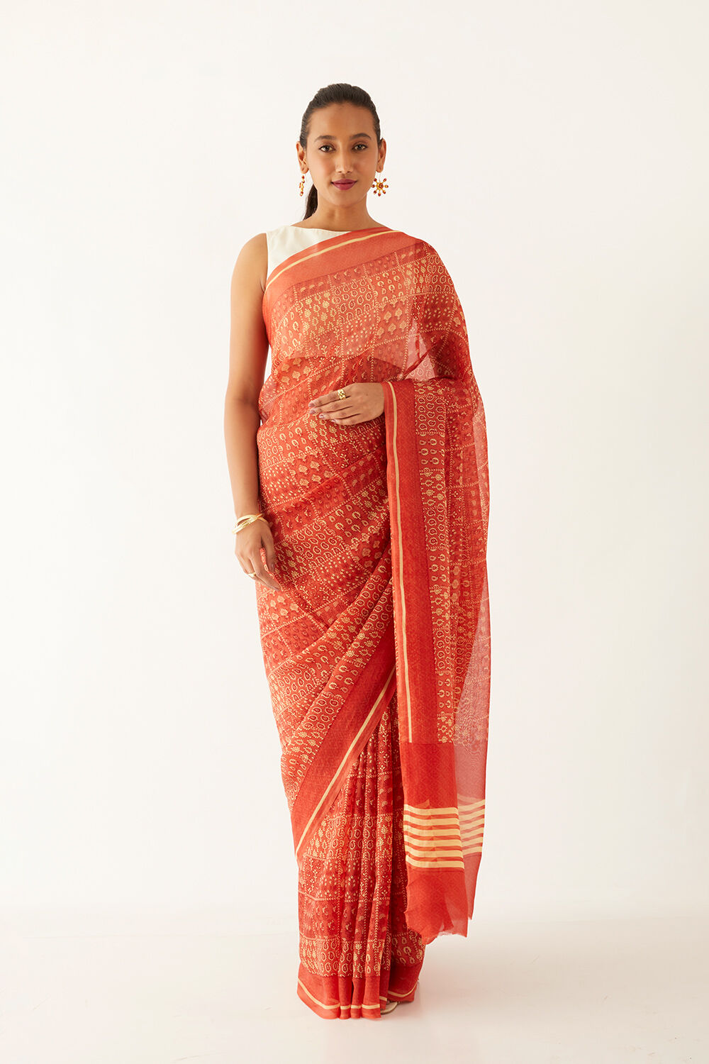 Pink Viscose Organza Printed Saree image number null
