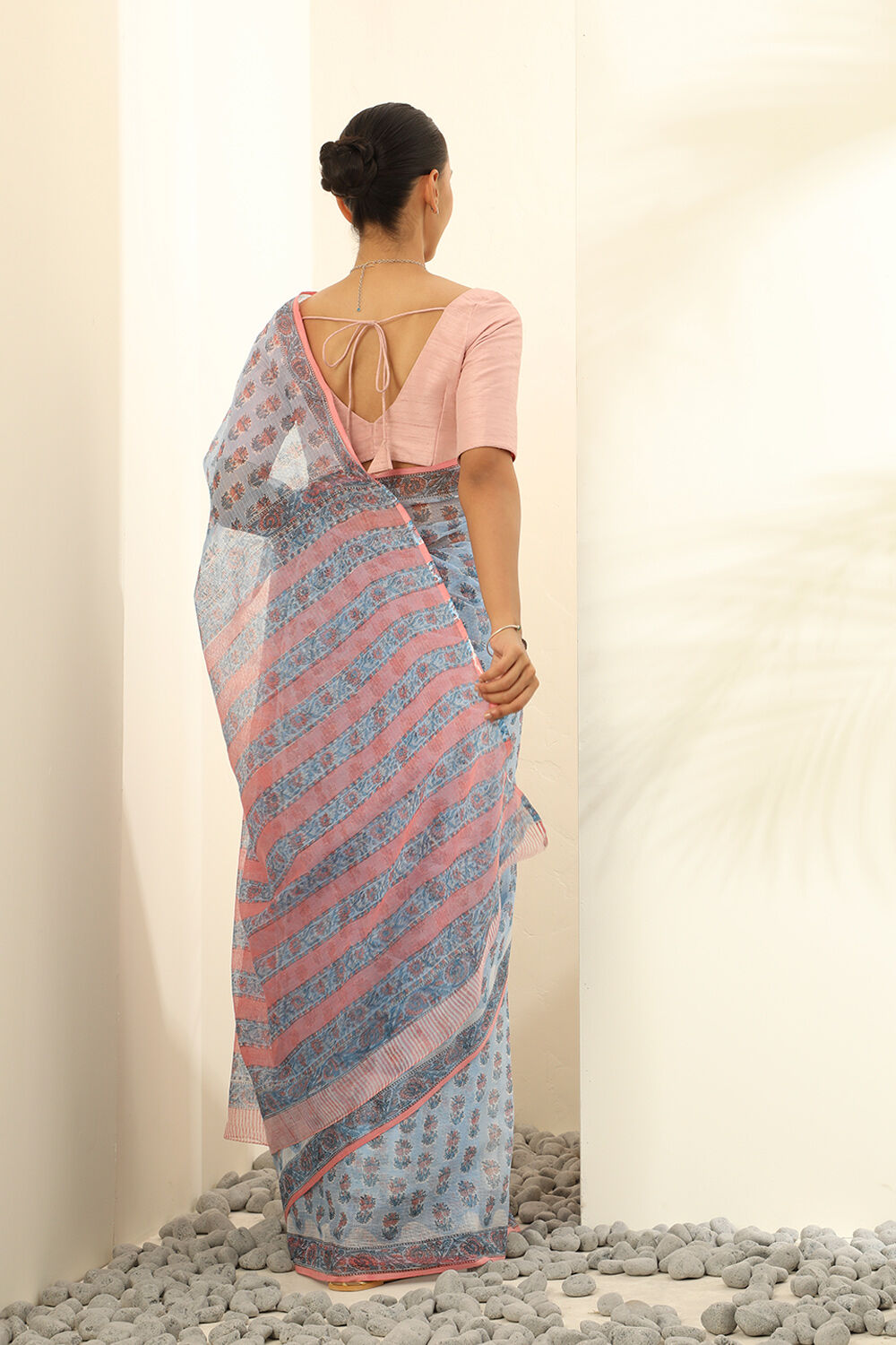 Light Blue Pure Cotton Kota Bagru Block Printed Saree image number null