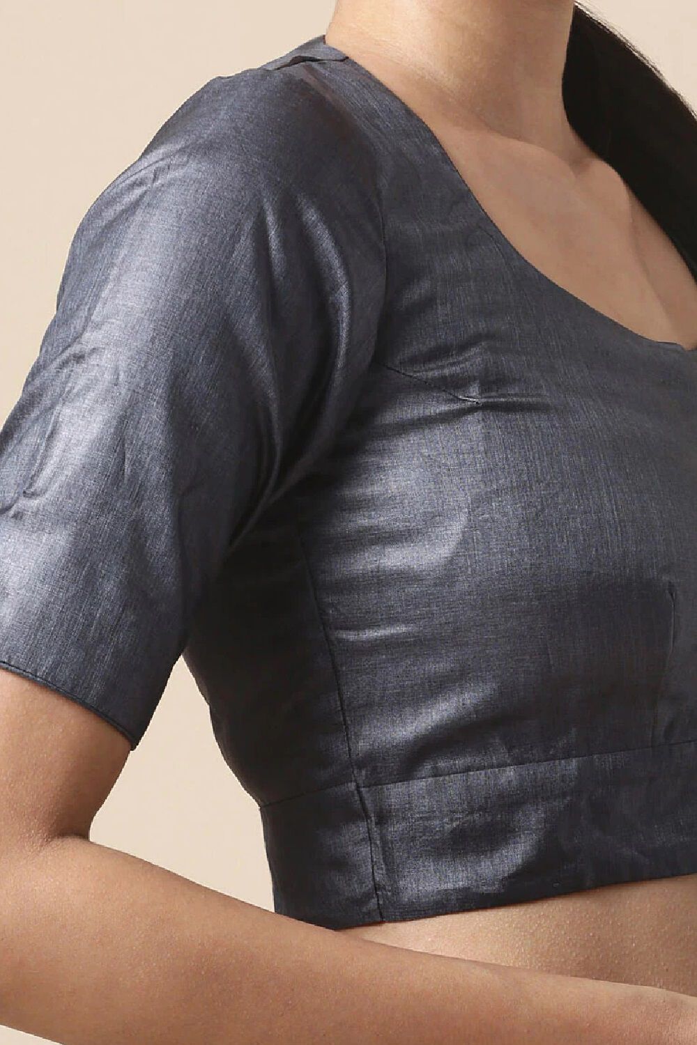Steel Grey Tussar Blouse image number null