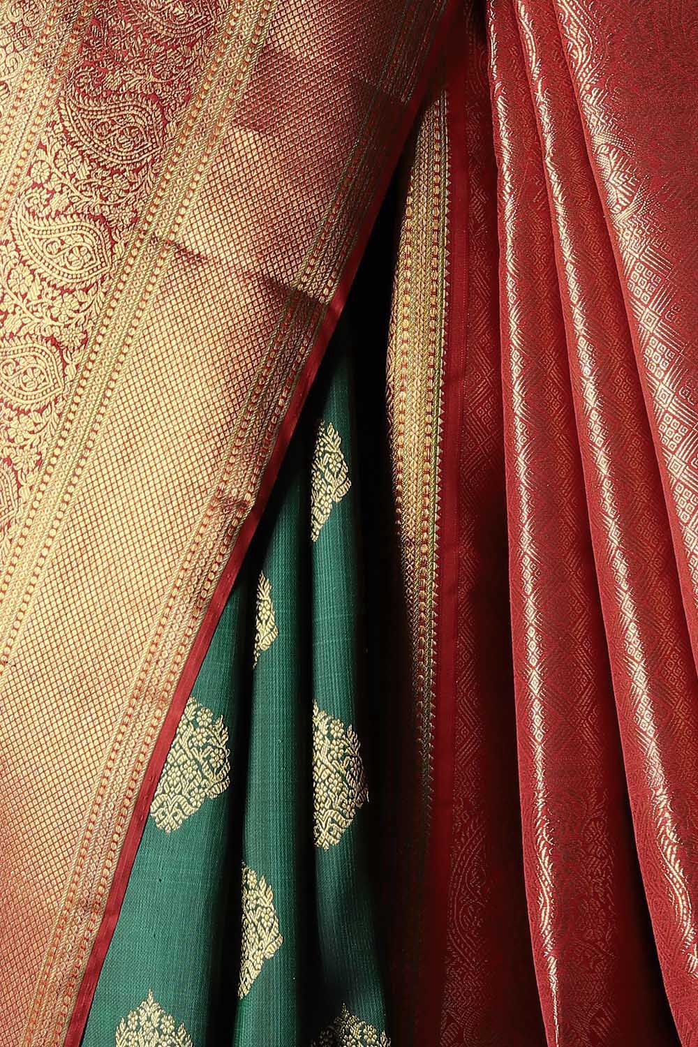 Dark Green Pure Silk Kanjivaram Saree image number null