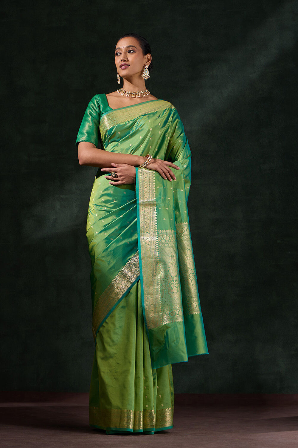 Green Silk Viscose Cutwork Saree image number null