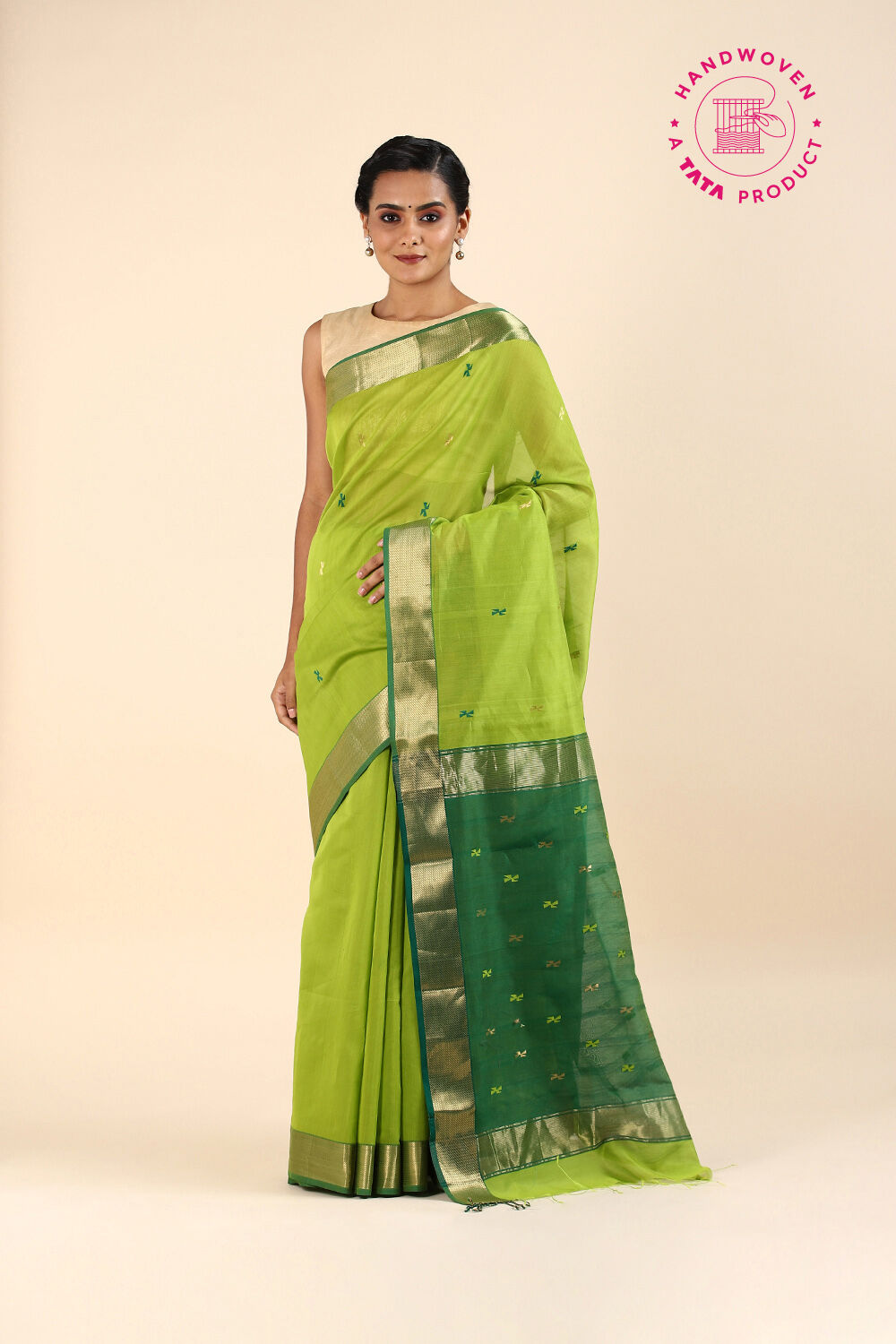 Green Pure Silk Cotton Maheswari Saree image number null