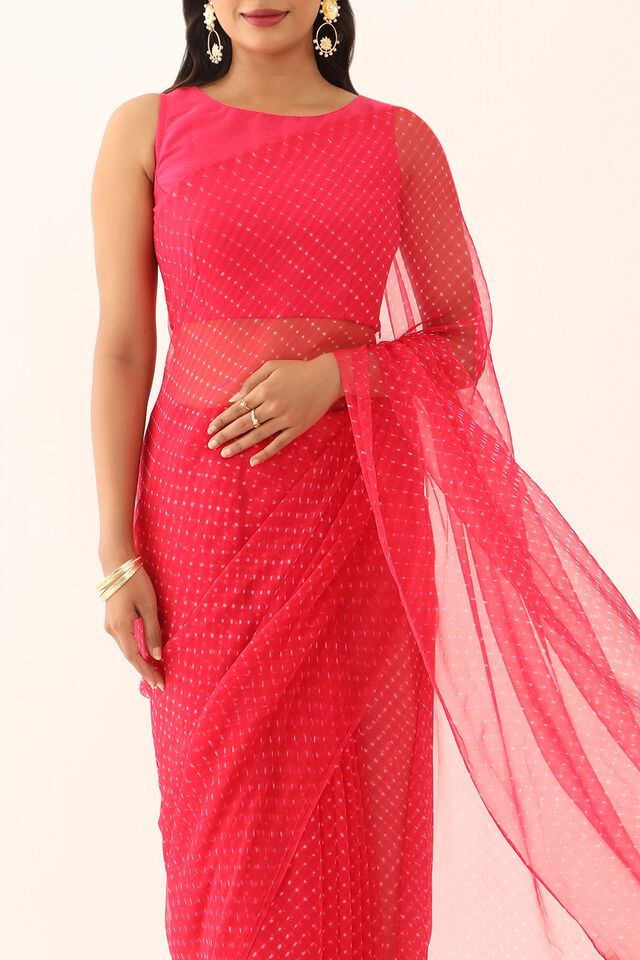 Pink Pure Silk Georgette Lehariya Saree