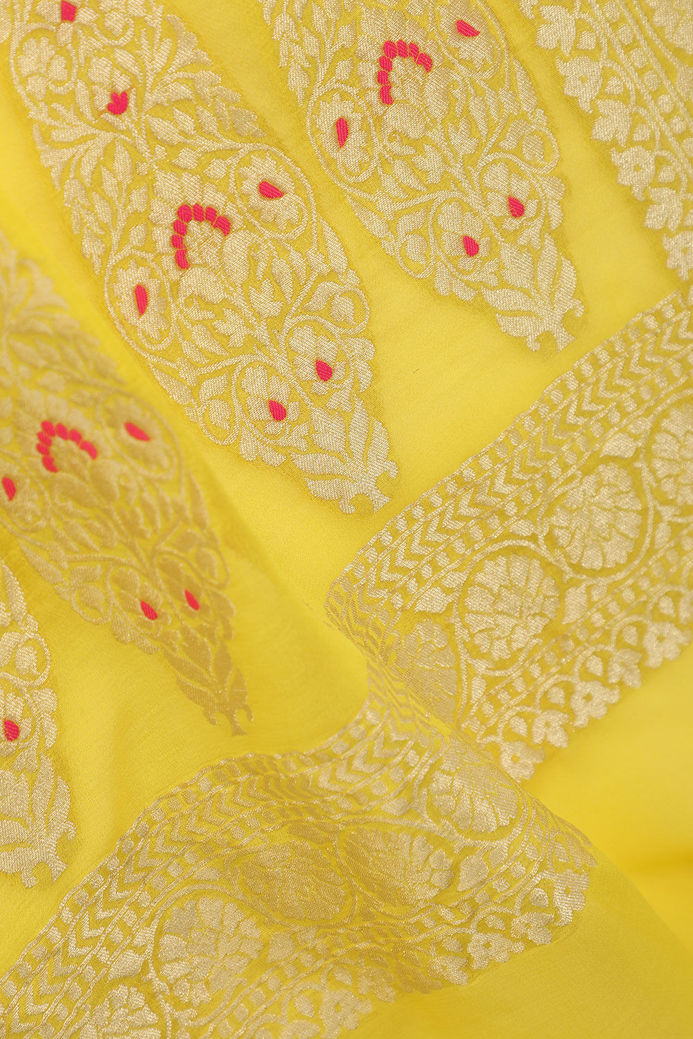 Yellow Pure Silk Georgette Woven Banarasi Saree image number null