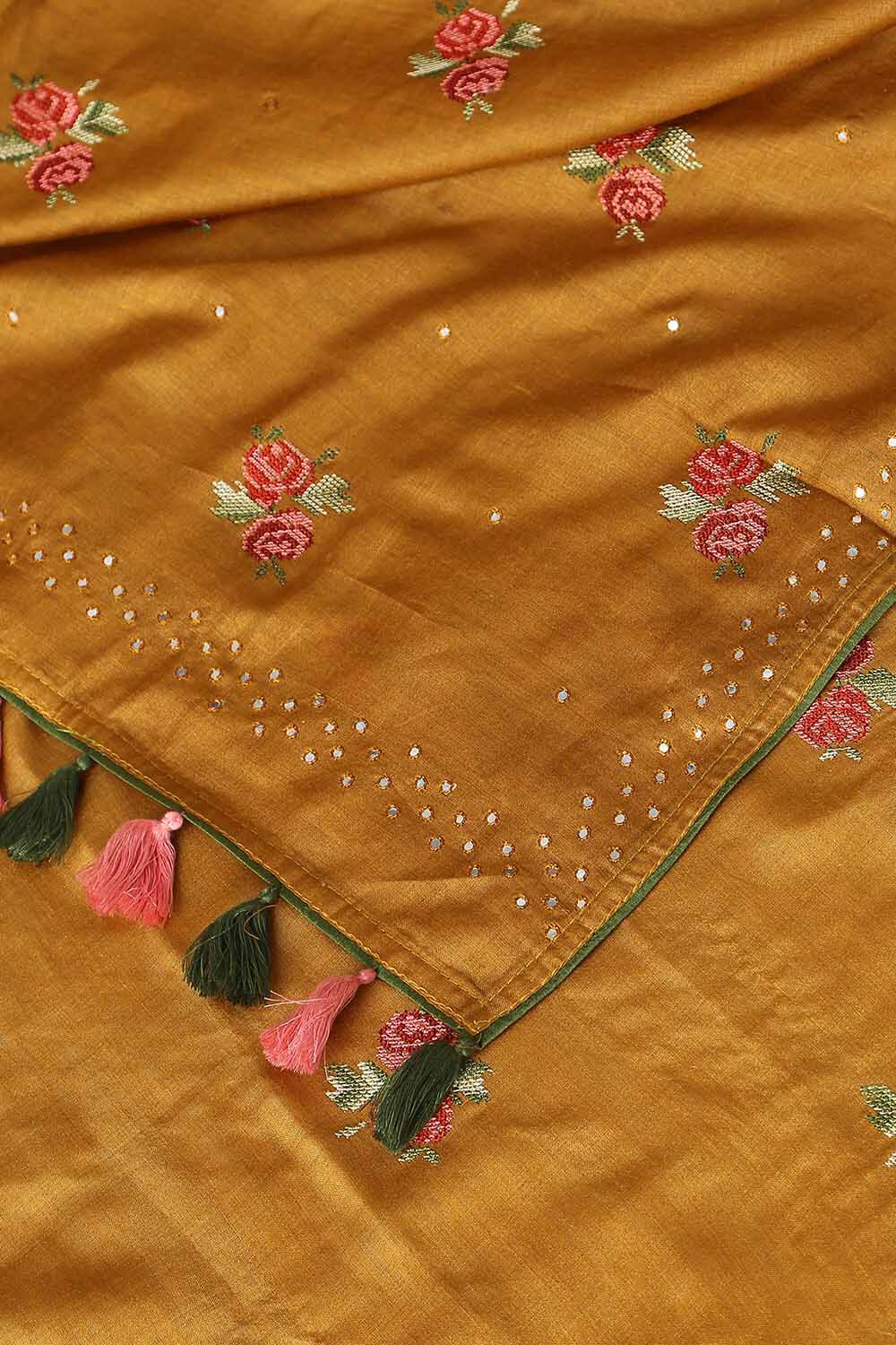 Yellow Pure Tussar Vanya Embroidered Saree image number null