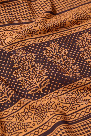 Yellow Bagh Block Printed Pure Cotton Saree thumbnail image number null