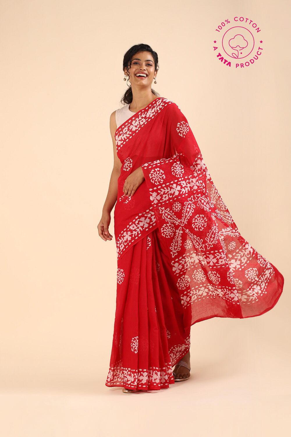 Red Pure Cotton Batik Saree image number null
