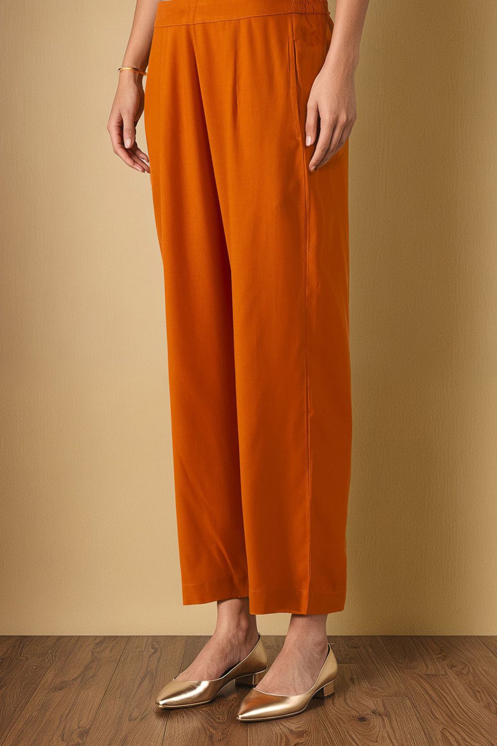 Orange Viscose Embroidered Kurta Set image number null