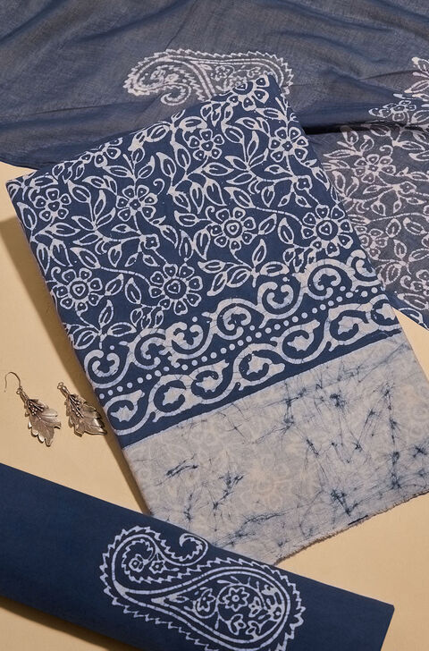 Blue Batik Pure Cotton Unstitched Suit Set