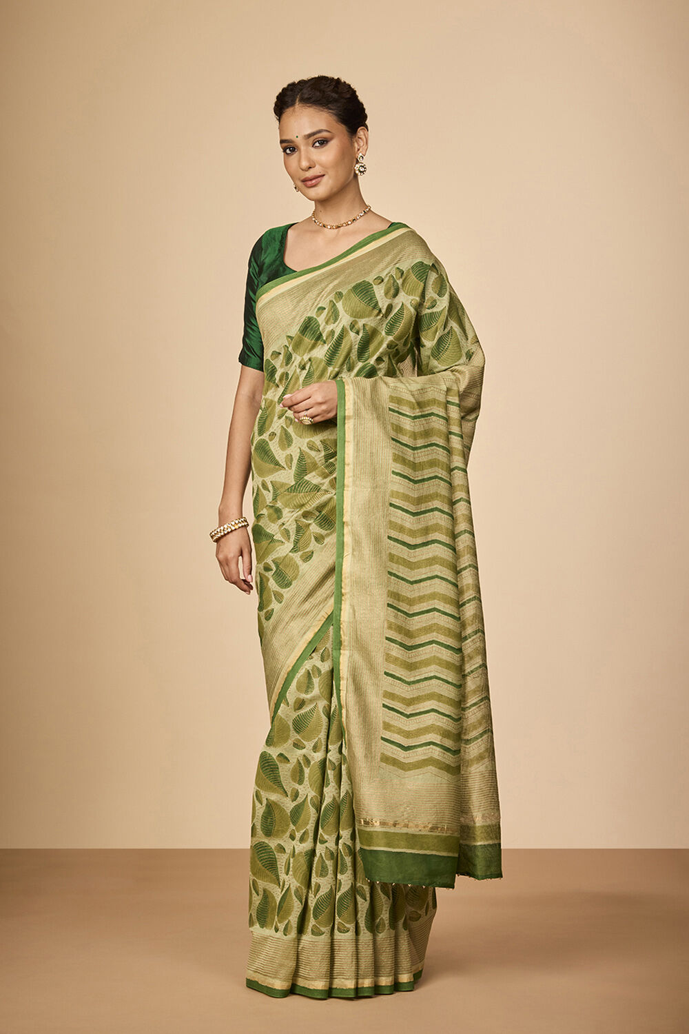 Green Rajasthan Block Printed Pure Silk Cotton Saree image number null