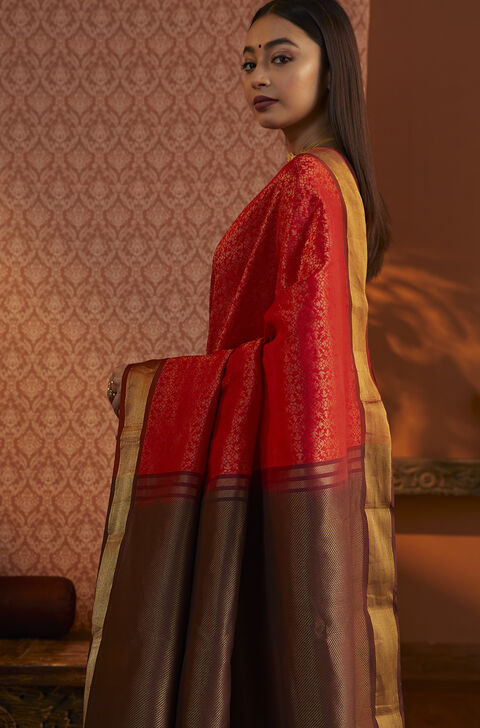 Red Woven South Silk Tencel Saree