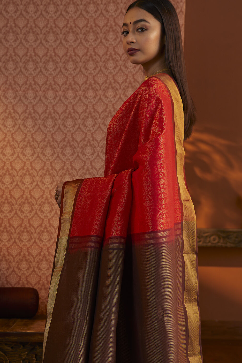 Red Woven South Silk Tencel Saree image number null