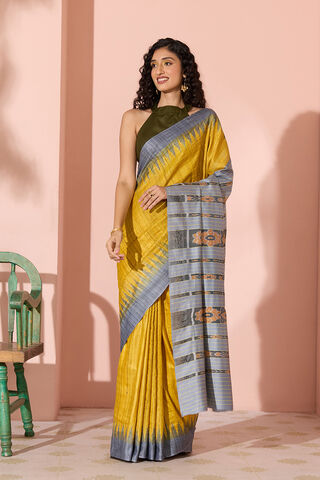 Yellow Ikat Pure Tussar Silk Gopalpur Saree thumbnail image number null