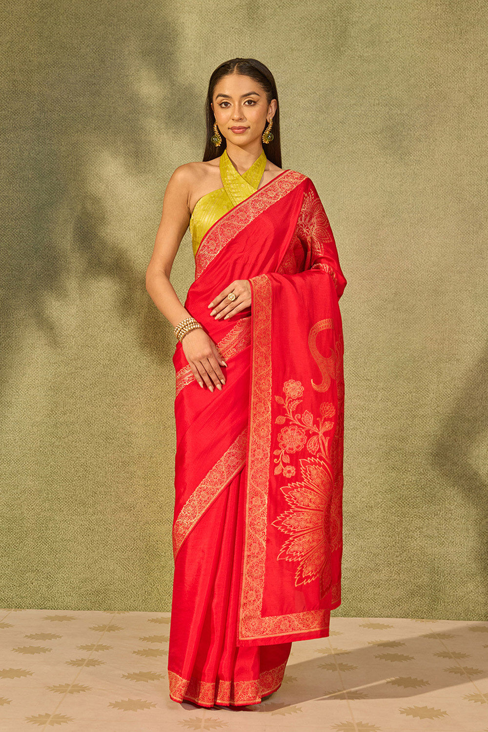 Red Woven Pure Viscose Saree image number null