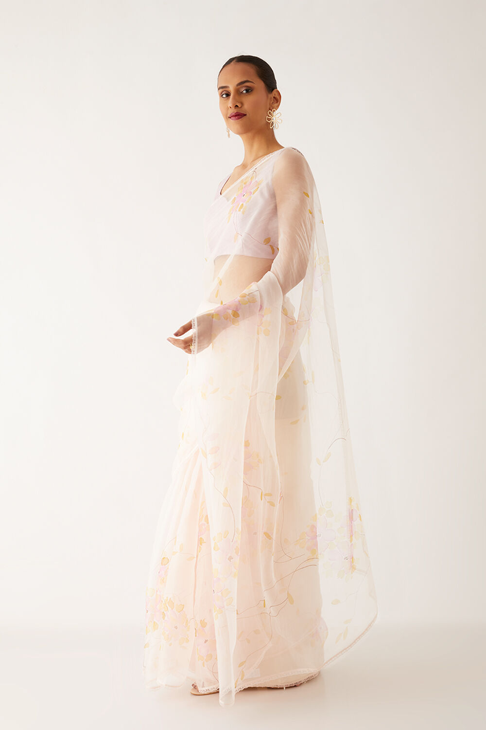 Light Pink Pure Organza Painted Saree image number null