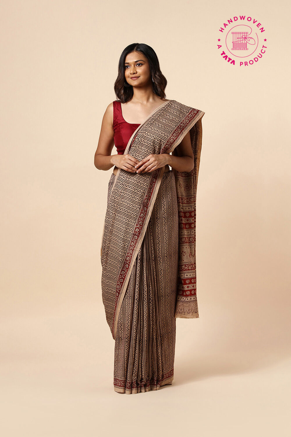 Beige Pure Khadi Cotton Printed Kalamkari Saree image number null