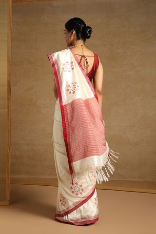 Off White Pure Silk Jamdani Bengali Saree thumbnail image number null