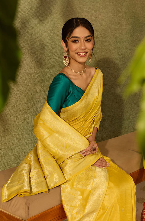 Yellow Woven Pure Viscose Saree
