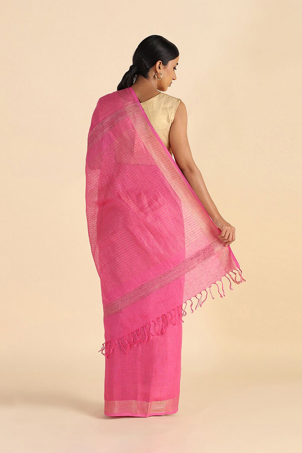 Pink Handwoven Bhagalpuri Pure Linen Saree image number null