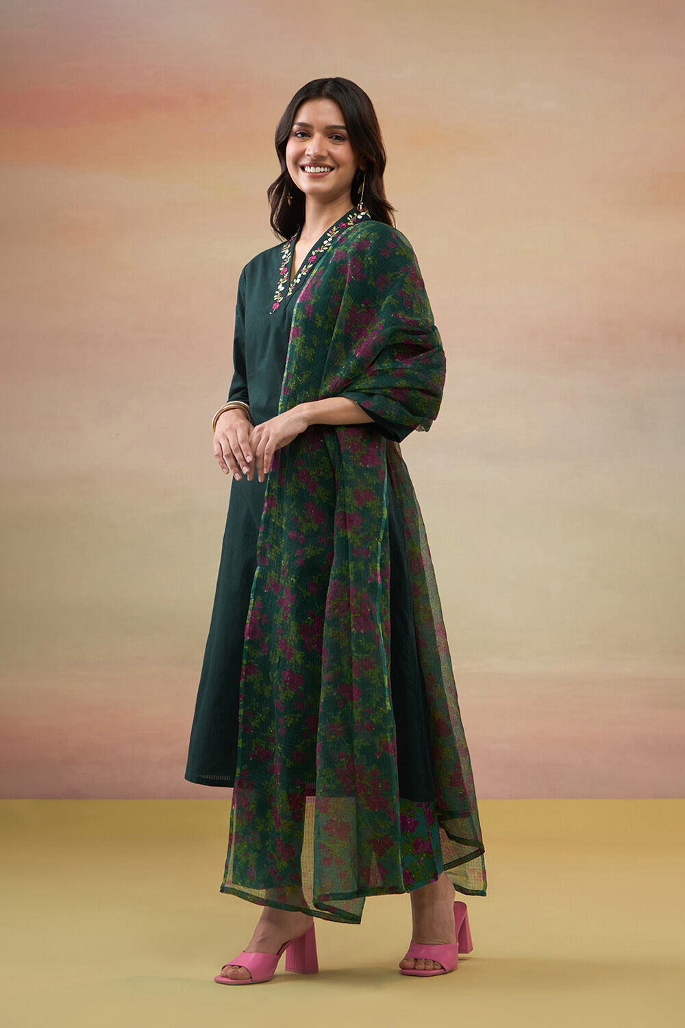 Blue Pure Cotton Embroidered Kurta Set image number null